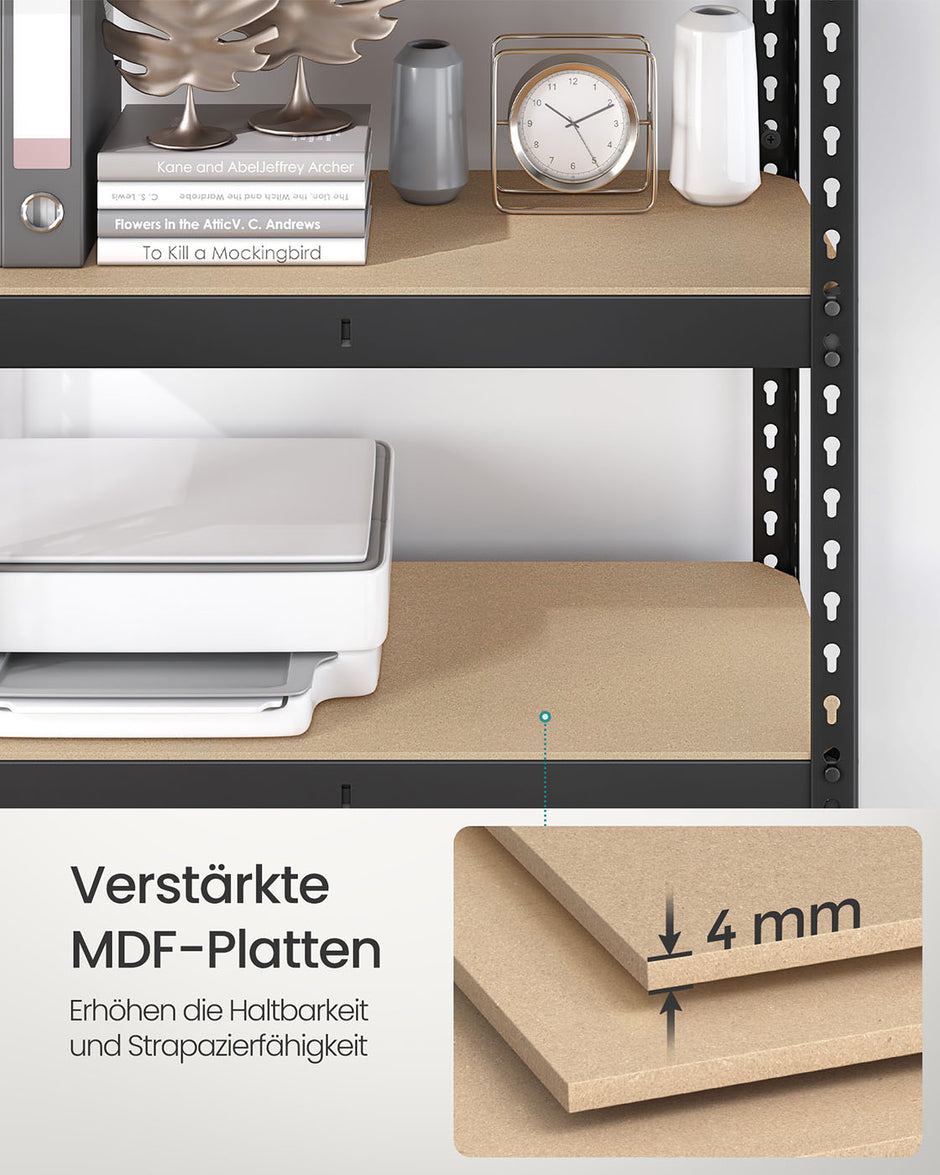 Stellingkast – 30 x 75 x 150 cm – 5 planken met tot 175 kg draagvermogen– Staal en MDF
