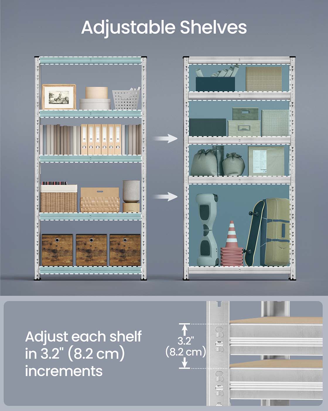 Stelling – robuust en verstelbaar – staal – zilver