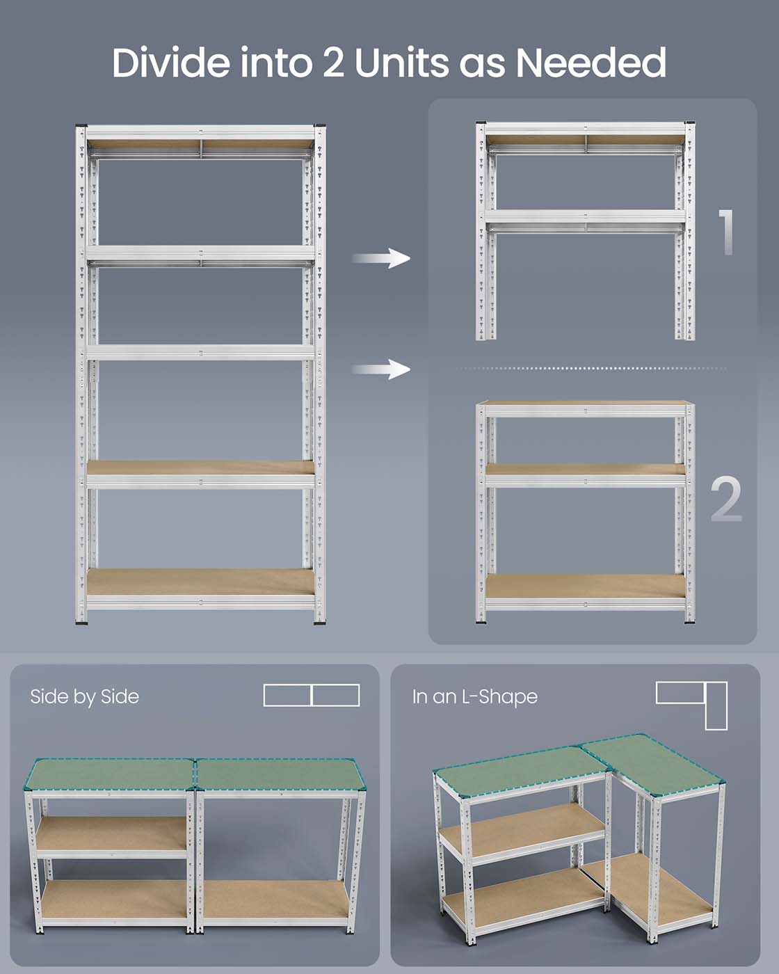 Stelling – robuust en verstelbaar – staal – zilver