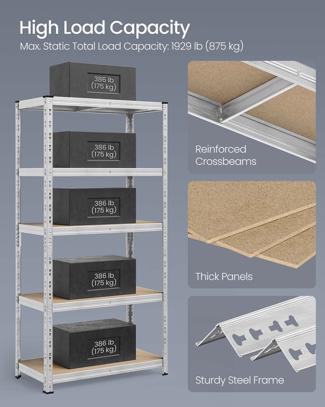 Stellingkast – 200 x 100 x 50 cm – staal en MDF – 175 kg per plank