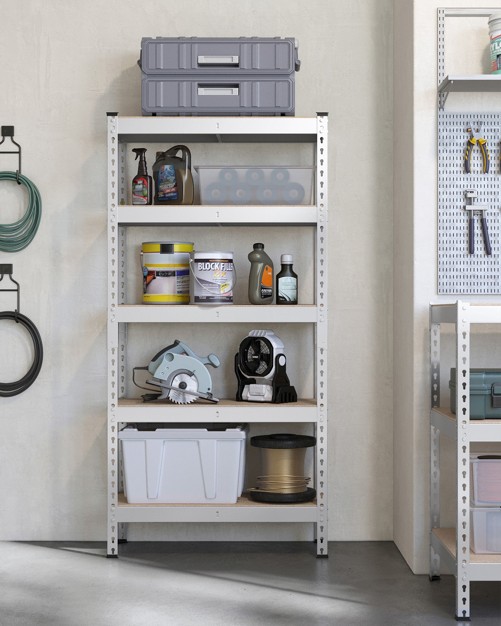 Zware boekenplank – 5 planken – Staal – Zilver