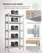 Zware boekenplank – 5 planken – Staal – Zilver