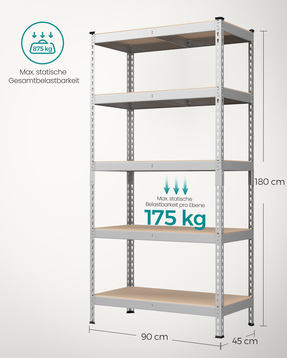 Stellingkast – 180 x 90 x 45 cm – 5 planken - 175 kg per plank – Staal en MDF