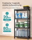 Kunststof Stellingkast – 4 Planken – Tot 80 kg – 60 x 30 x 133,5 cm – Zwart