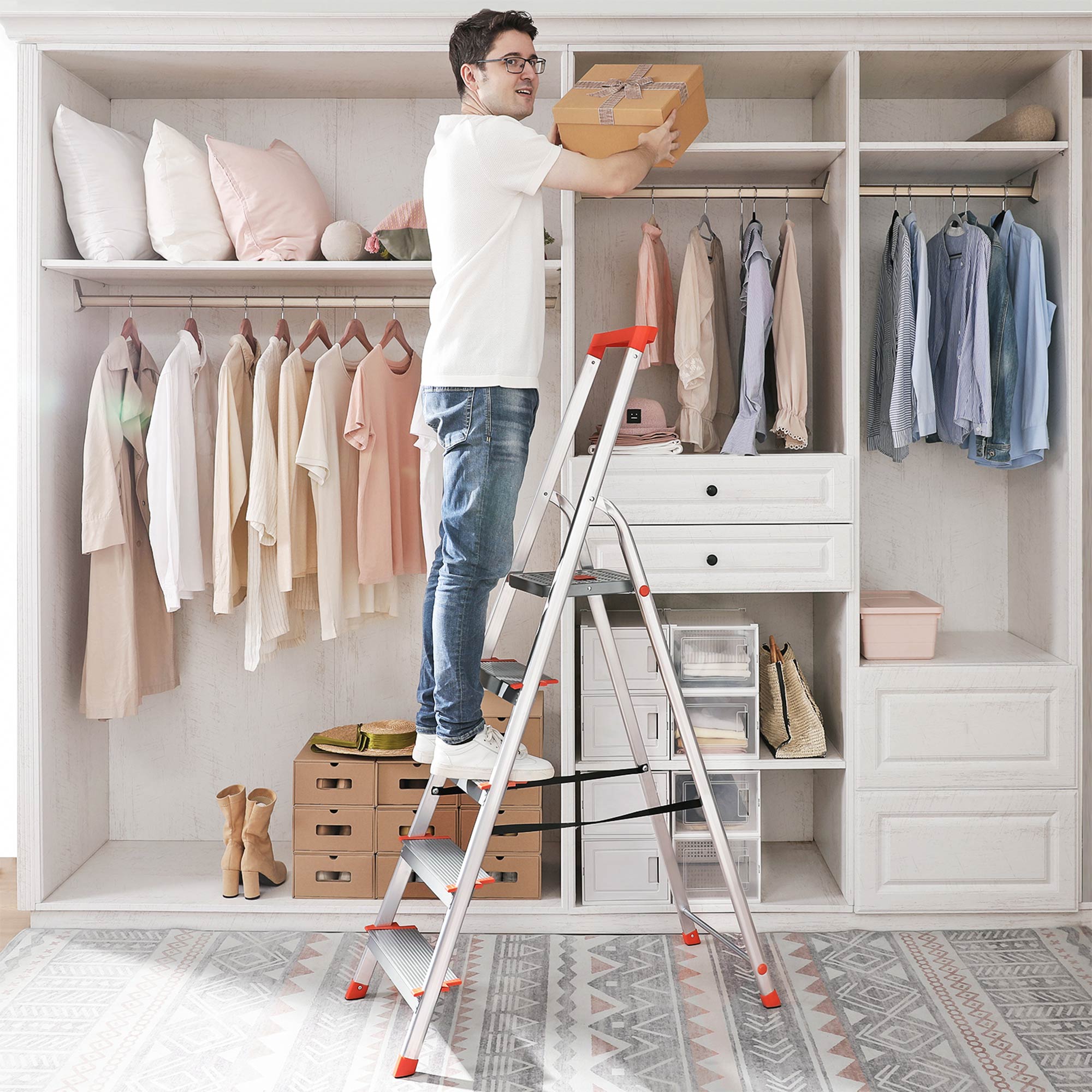 Vouwladder – Antislip – 5 treden – Grijs-oranje