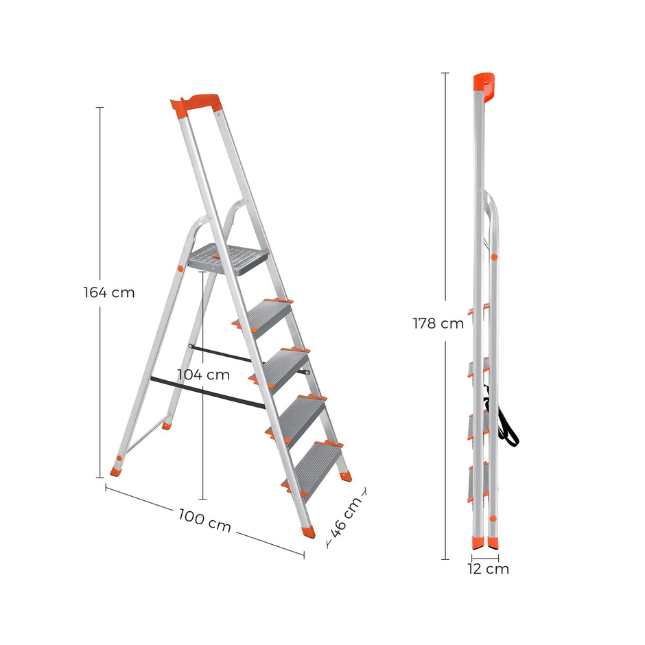 Vouwladder – Antislip – 5 treden – Grijs-oranje