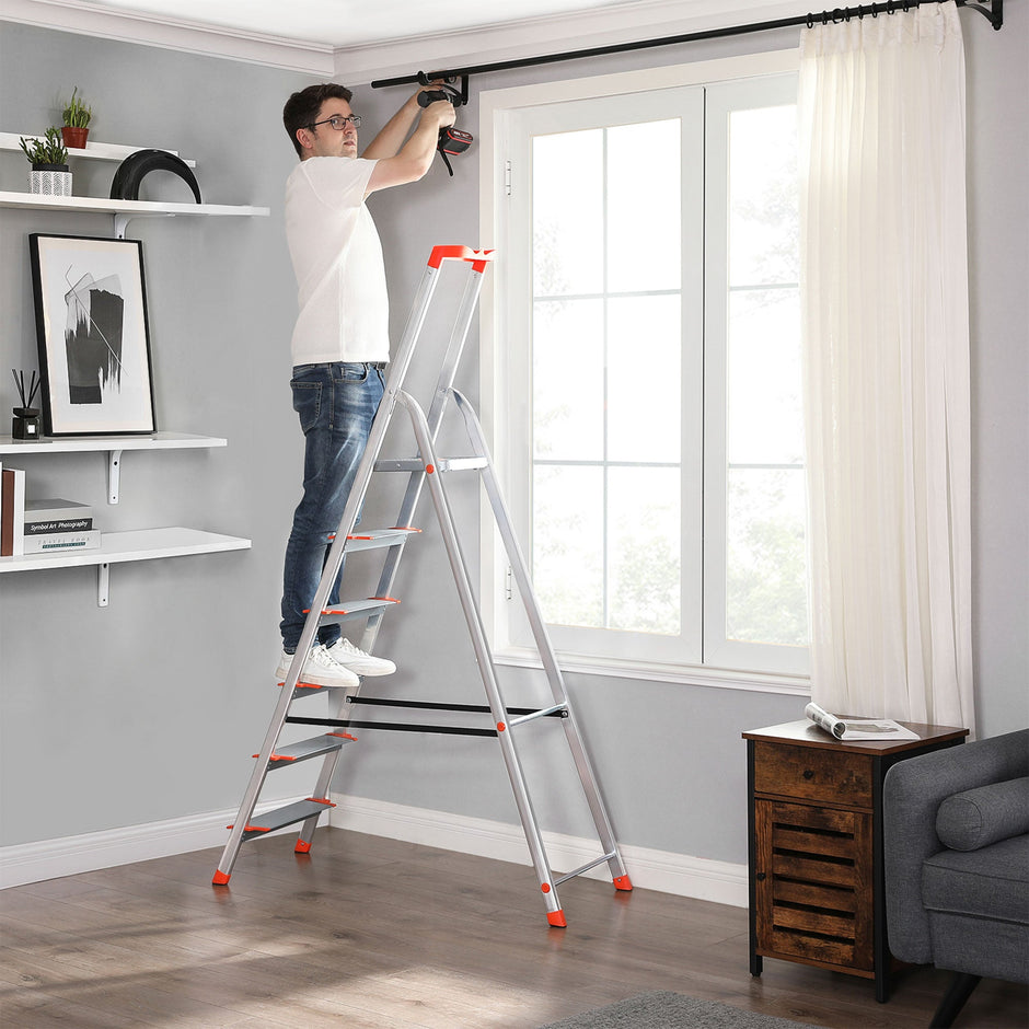 Vouwladder – Stevig aluminium – 6 treden – Grijs / Oranje