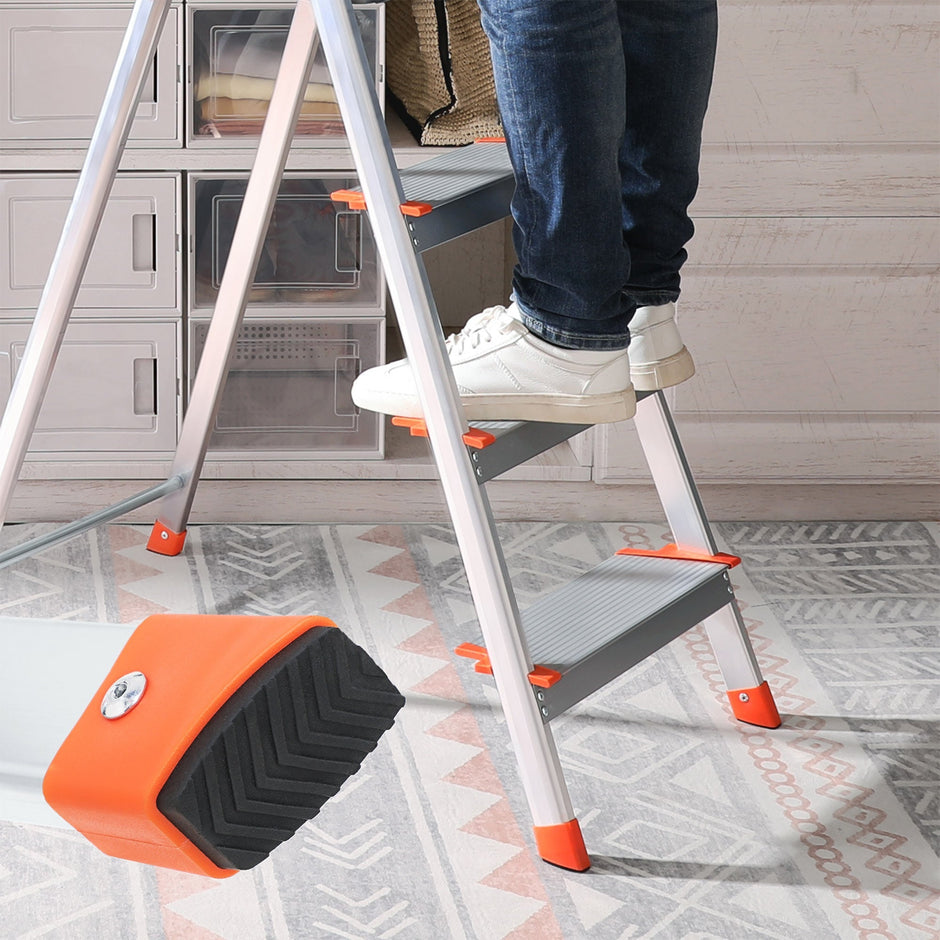 Vouwladder – Stevig aluminium – 6 treden – Grijs / Oranje