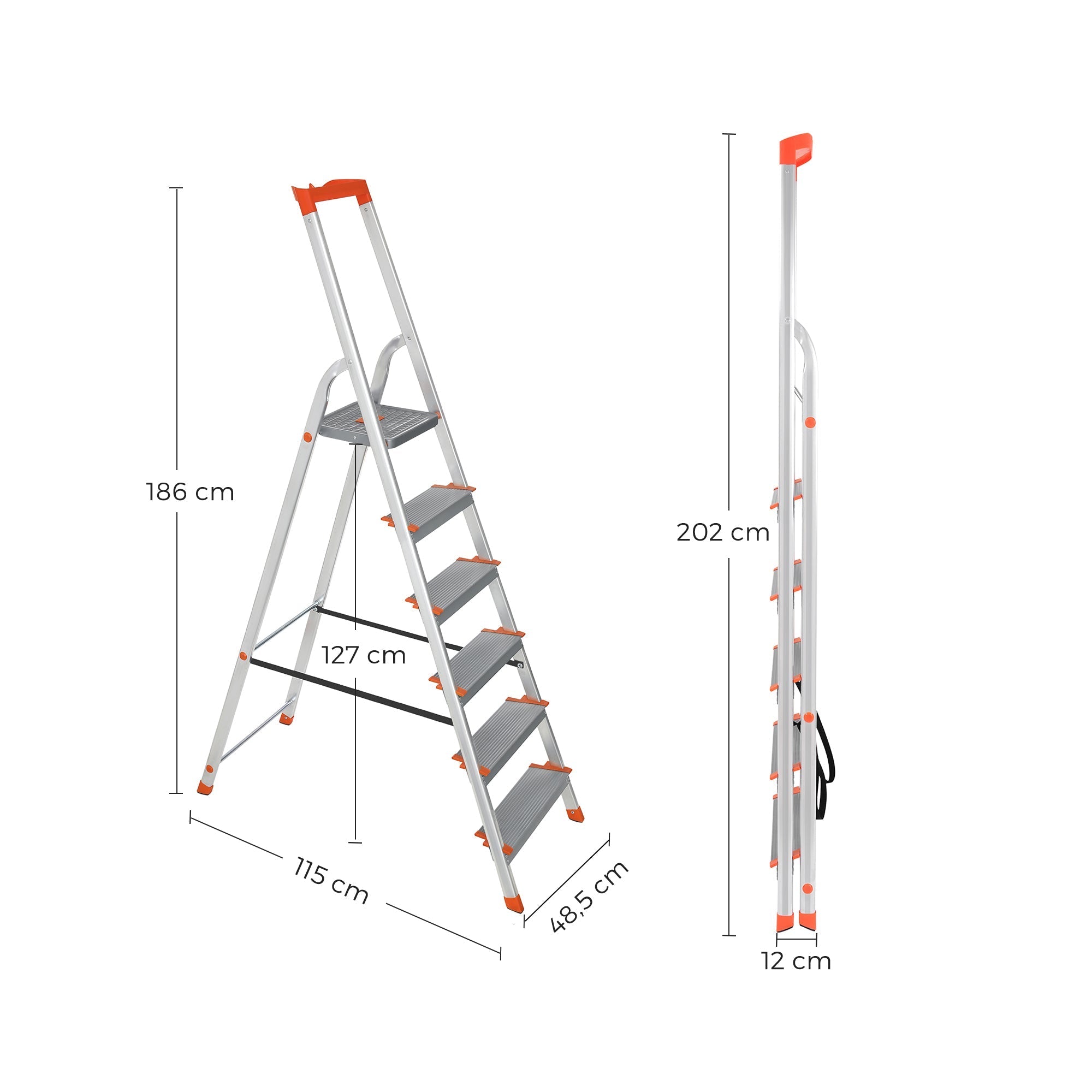 Vouwladder – Stevig aluminium – 6 treden – Grijs / Oranje