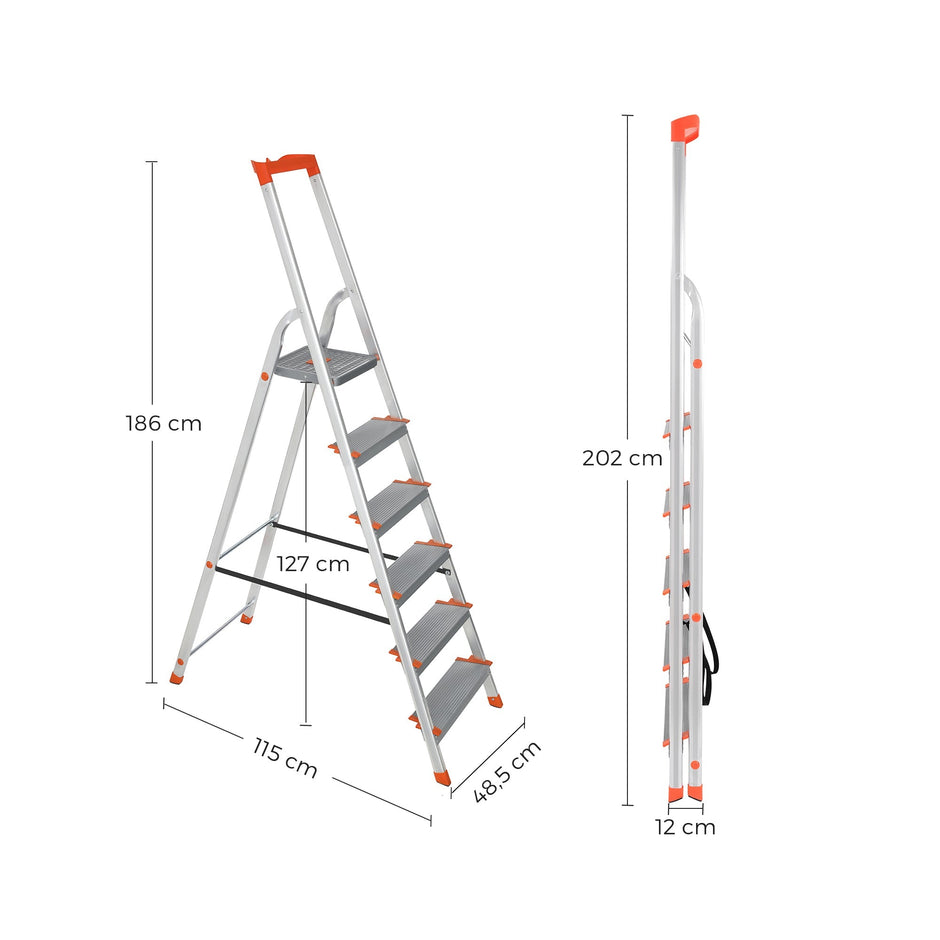 Vouwladder – Stevig aluminium – 6 treden – Grijs / Oranje