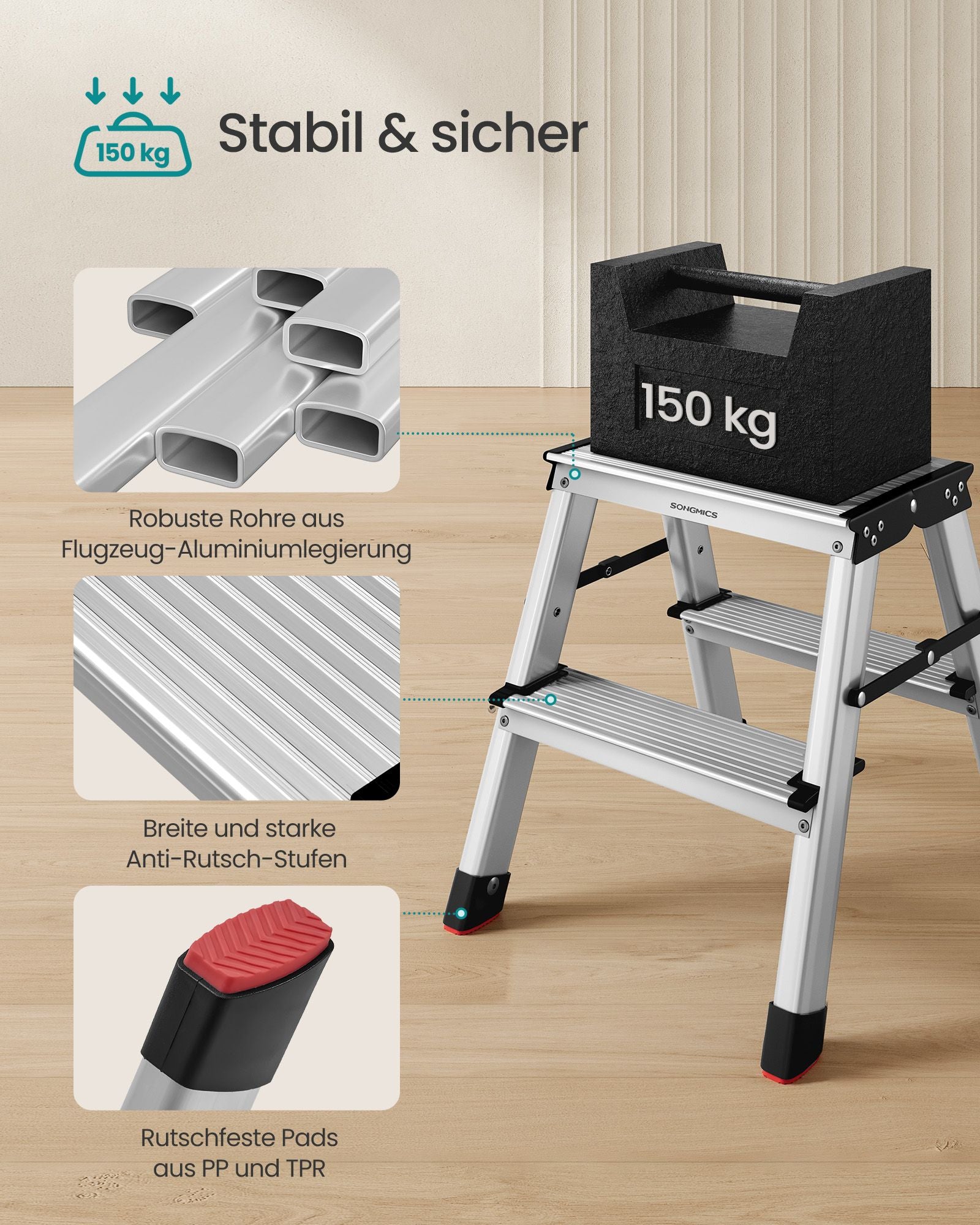 Ladder – met 2 antisliptreden – zilvergrijs-inktzwart