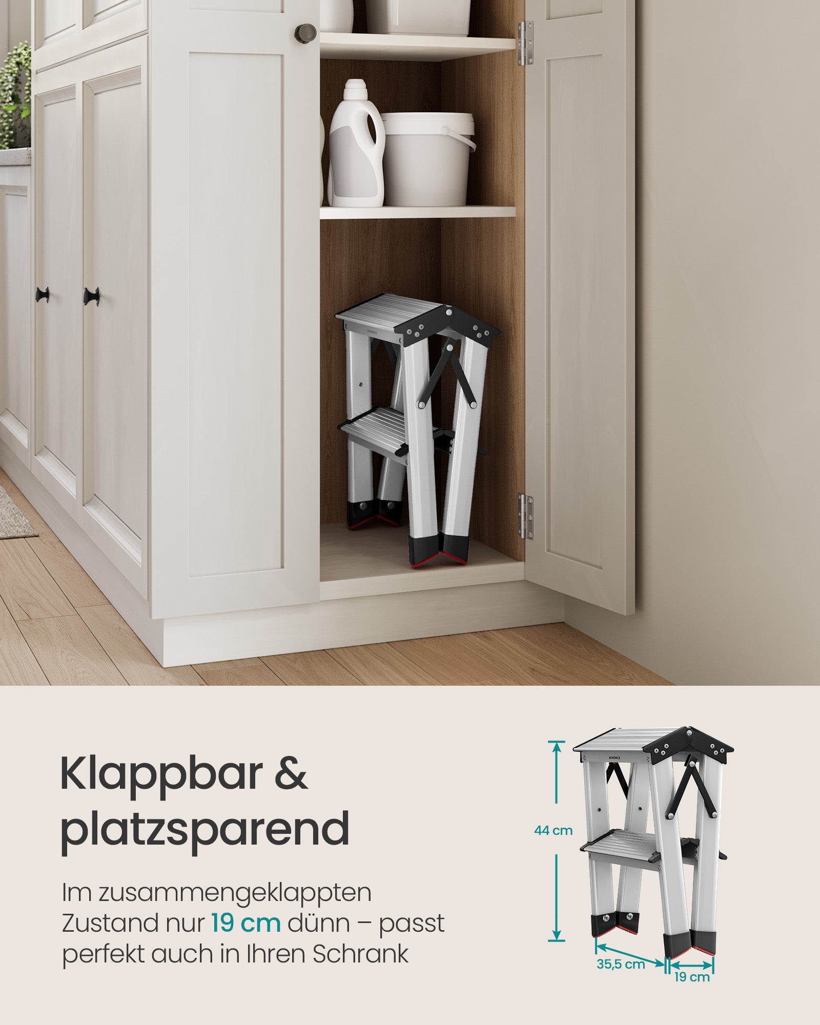 Ladder – met 2 antisliptreden – zilvergrijs-inktzwart
