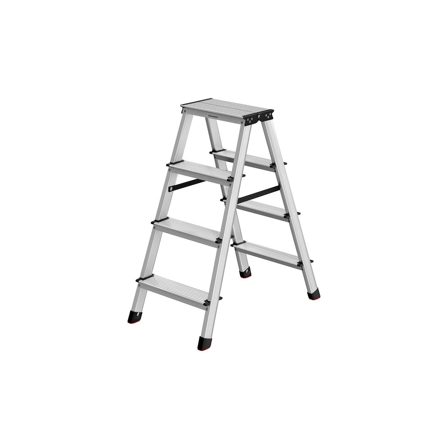 Ladder met 4 antisliptreden – aluminium – zilvergrijs-inktzwart