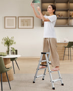 Ladder – met 4 antisliptreden – zilvergrijs-inktzwart