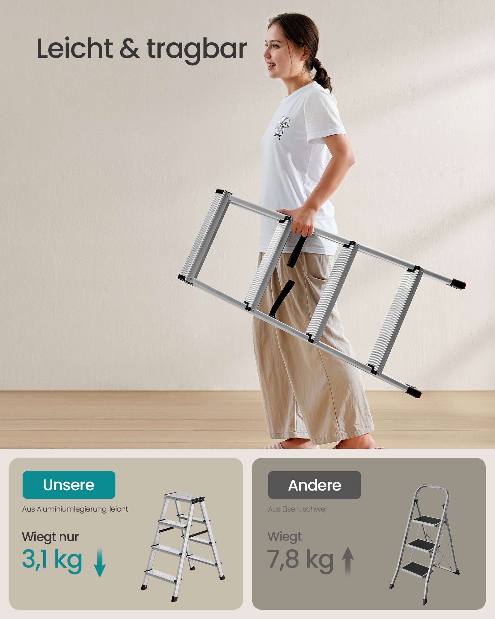 Ladder – met 4 antisliptreden – zilvergrijs-inktzwart