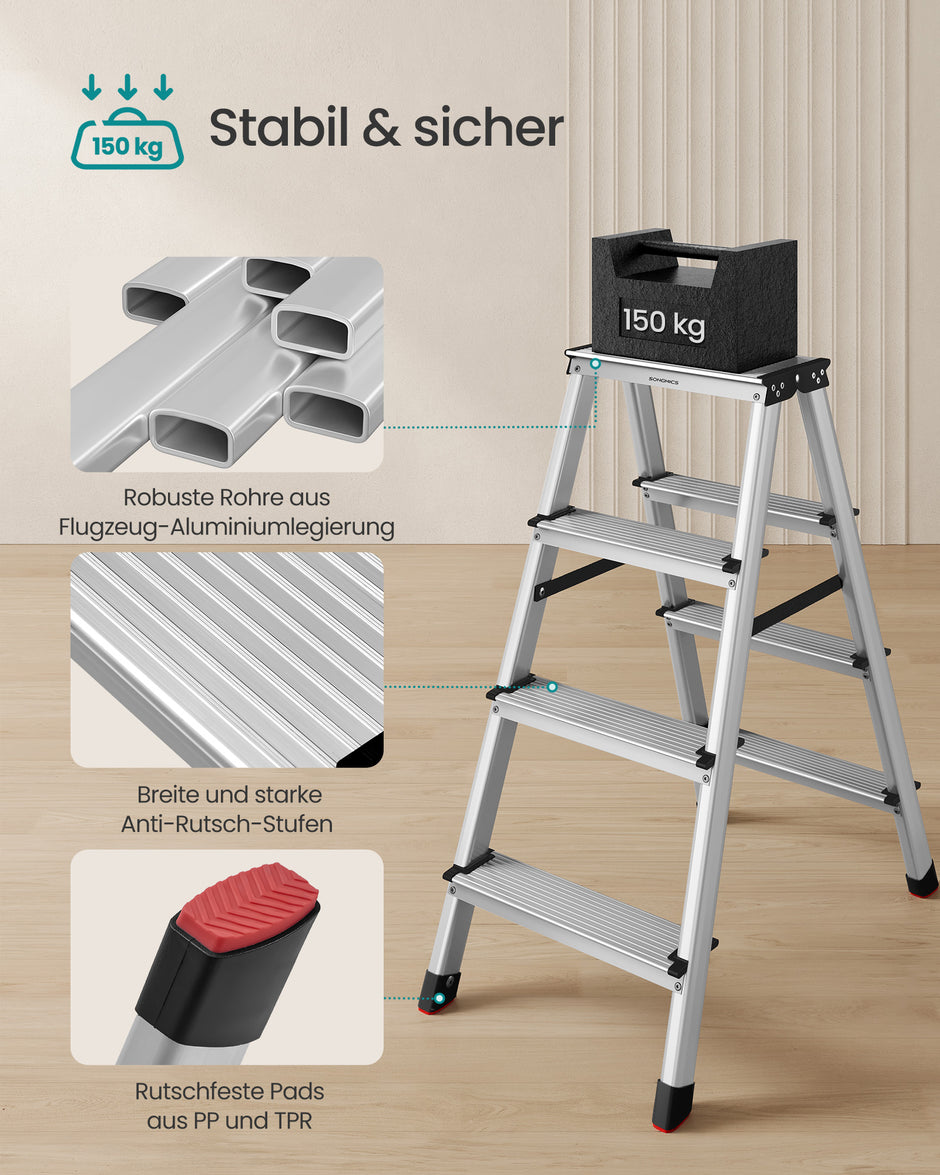 Ladder met 4 antisliptreden – aluminium – zilvergrijs-inktzwart