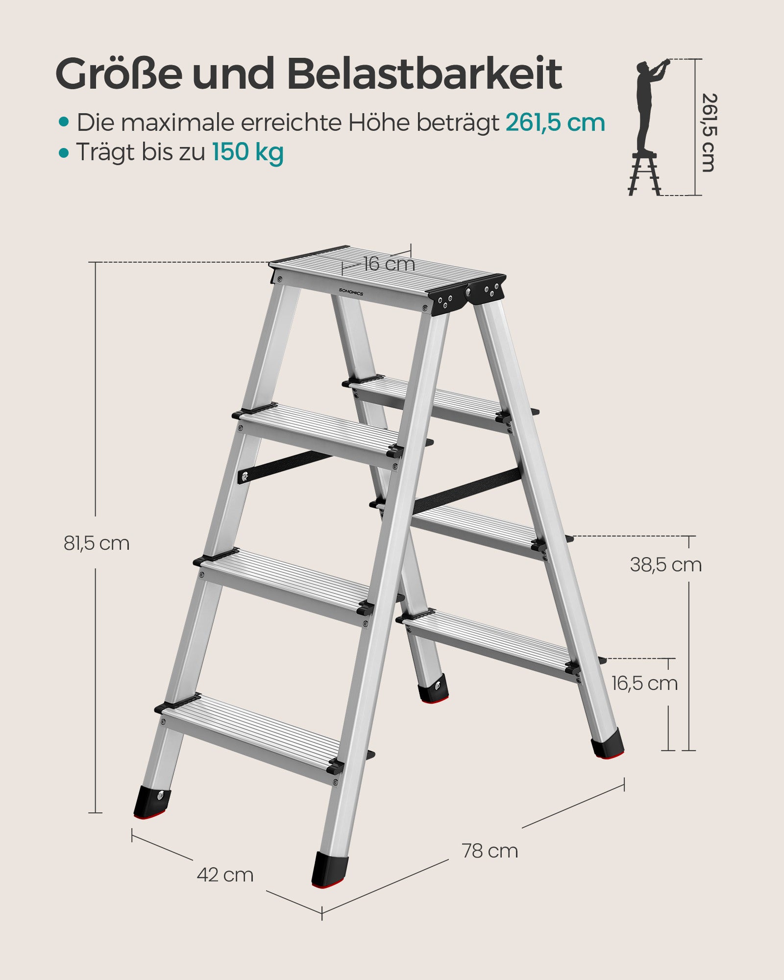 Ladder met 4 antisliptreden – aluminium – zilvergrijs-inktzwart