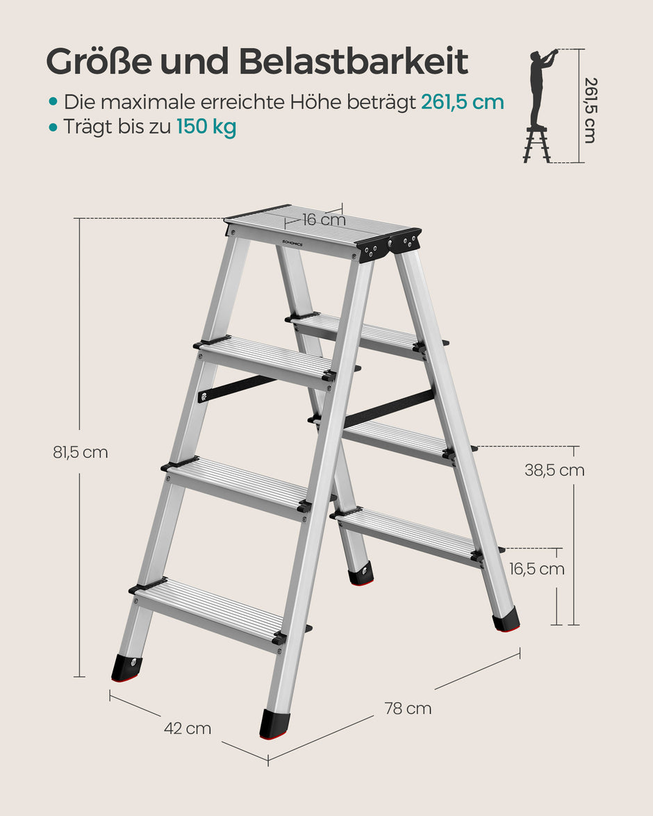 Ladder met 4 antisliptreden – aluminium – zilvergrijs-inktzwart