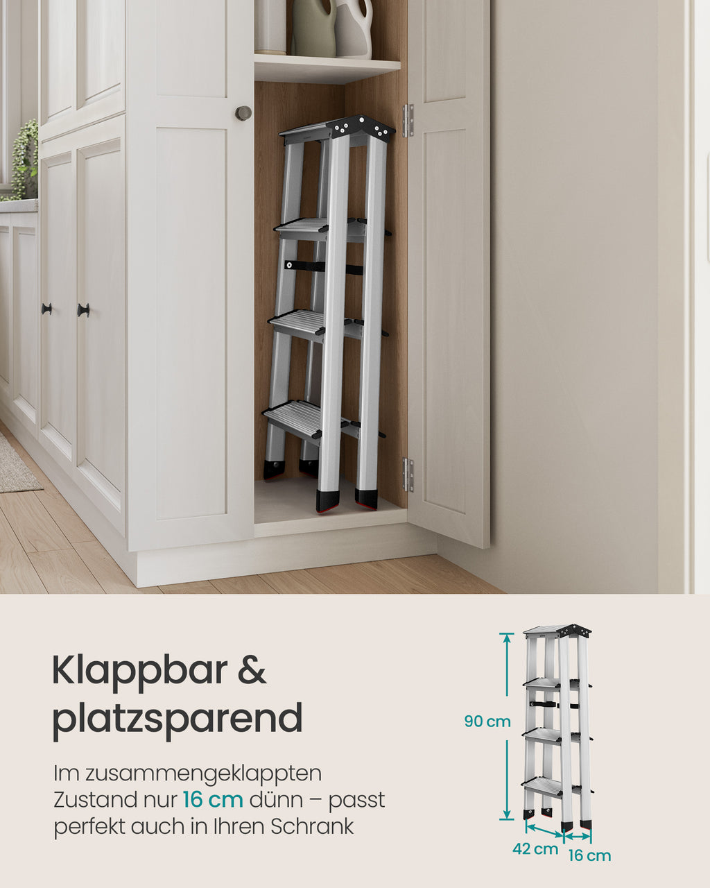 Ladder – met 4 antisliptreden – zilvergrijs-inktzwart