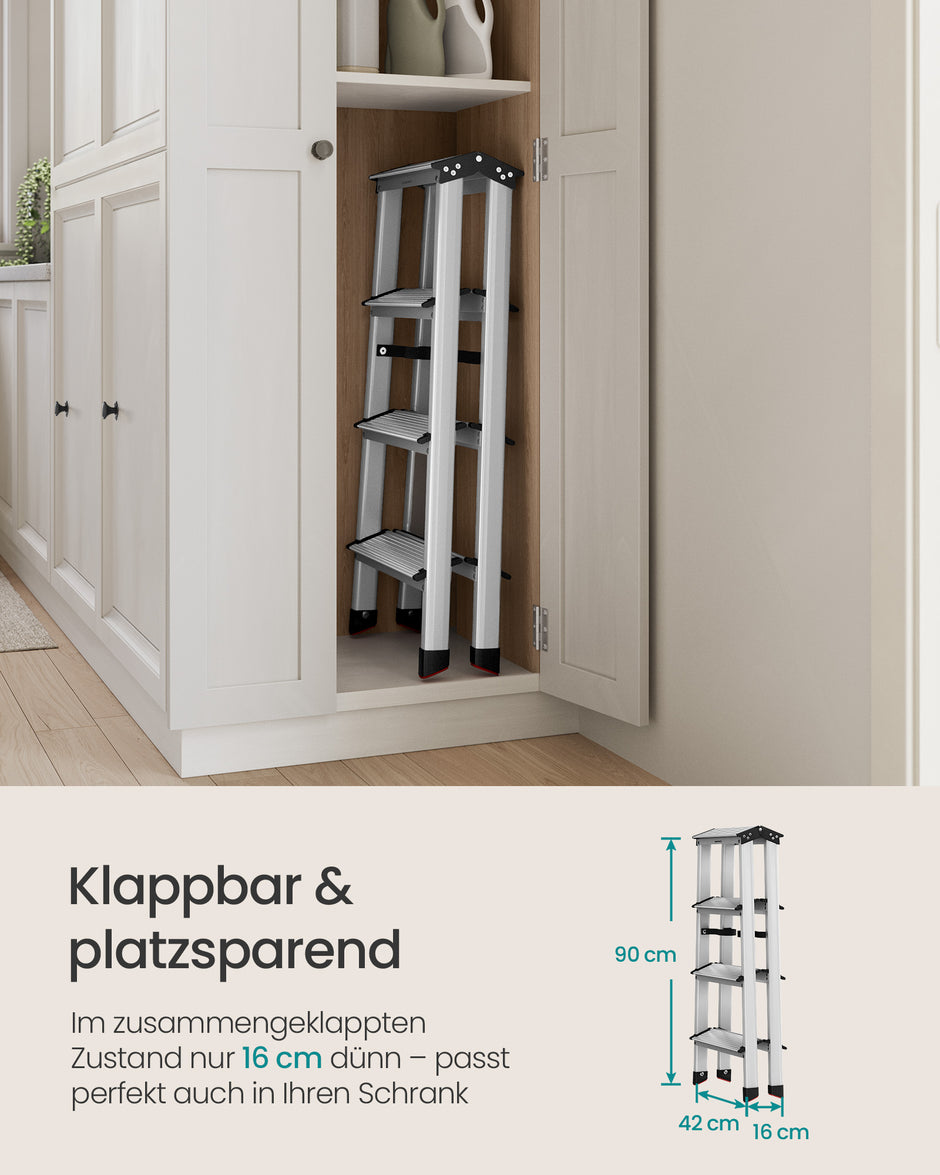 Ladder met 4 antisliptreden – aluminium – zilvergrijs-inktzwart