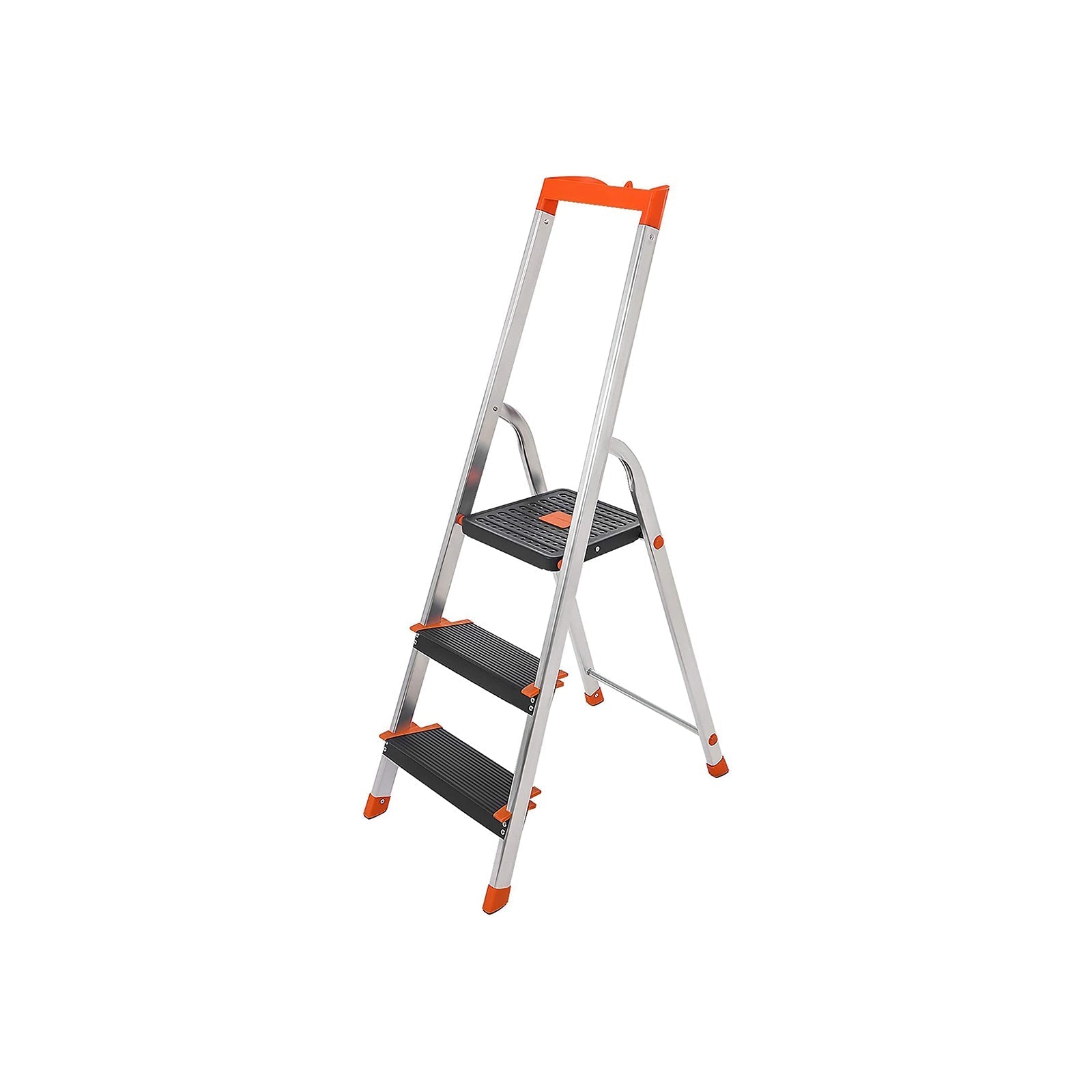 Ladder 3 treden – Antislip en opvouwbaar – Zilver, zwart, oranje
