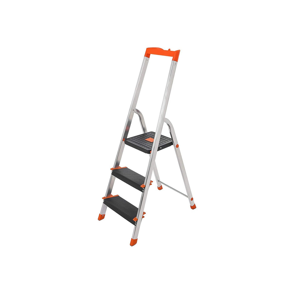 Ladder 3 treden – Antislip en opvouwbaar – Zilver, zwart, oranje