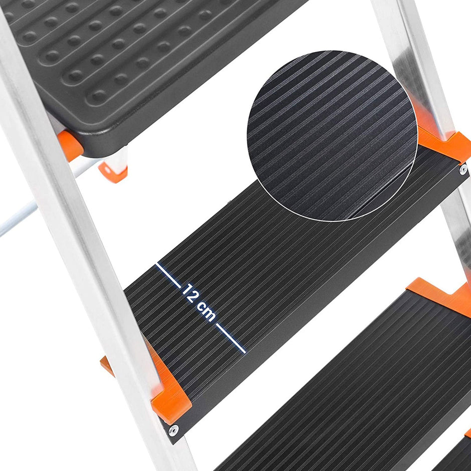 Ladder 3 treden – Antislip en opvouwbaar – Zilver, zwart, oranje