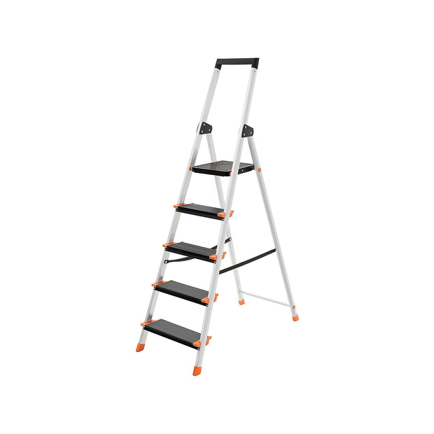Opvouwbare trapladder – 5 treden – Aluminium – Zwart-oranje