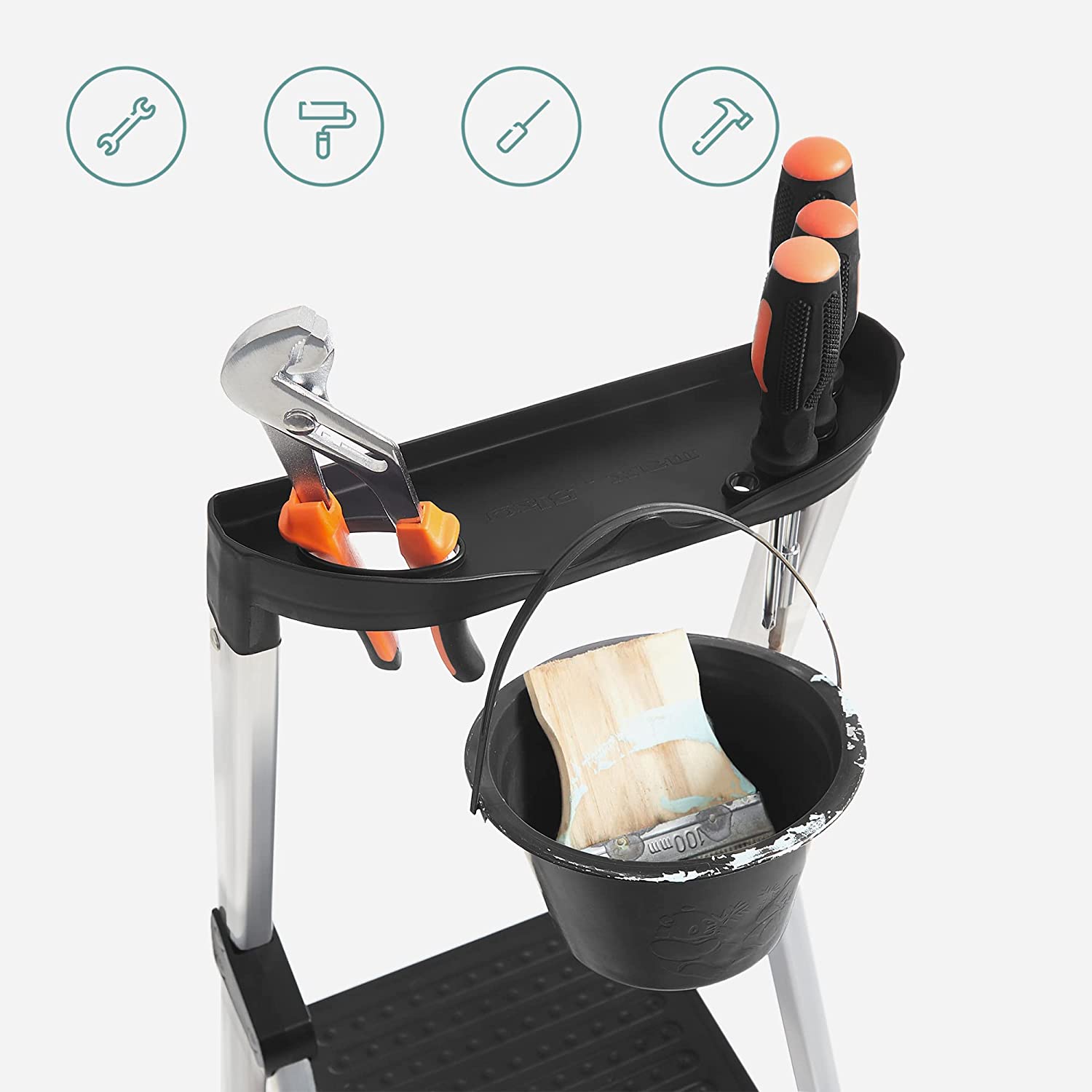 Opvouwbare trapladder – 5 treden – Aluminium – Zwart-oranje