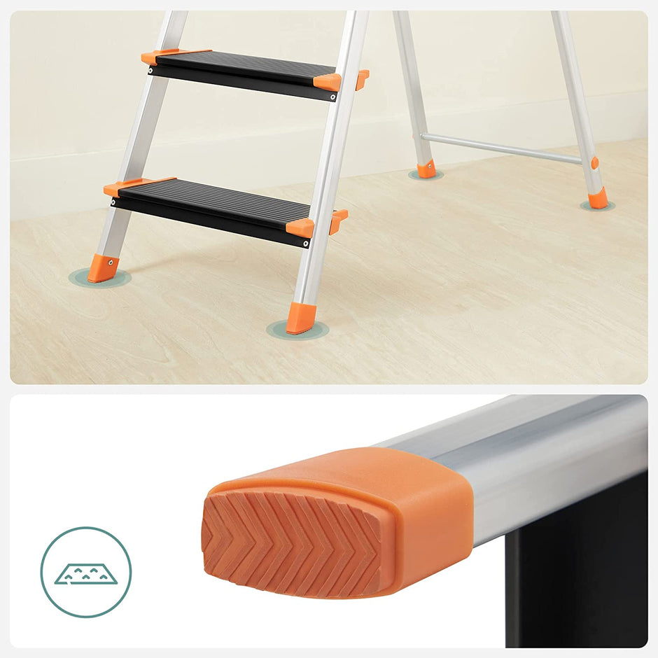 Opvouwbare trapladder – 5 treden – Aluminium – Zwart-oranje
