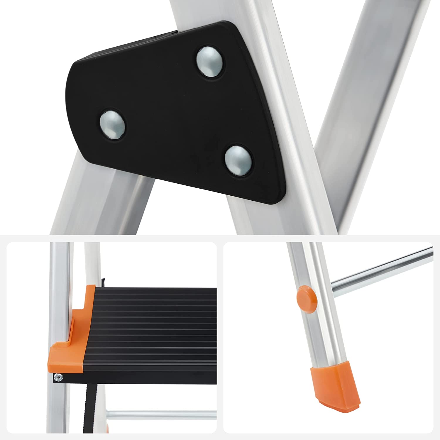 Opvouwbare trapladder – 5 treden – Aluminium – Zwart-oranje