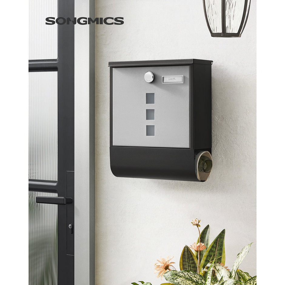 Wandbrievenbus – Met krantenbak en slot – Zwart-Zilver
