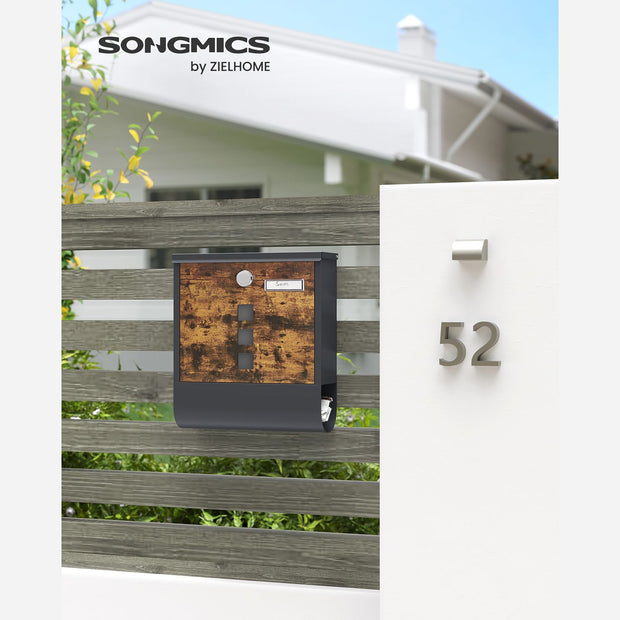 Brievenbus – met krantenvak – Staal – Antraciet vintage bruin