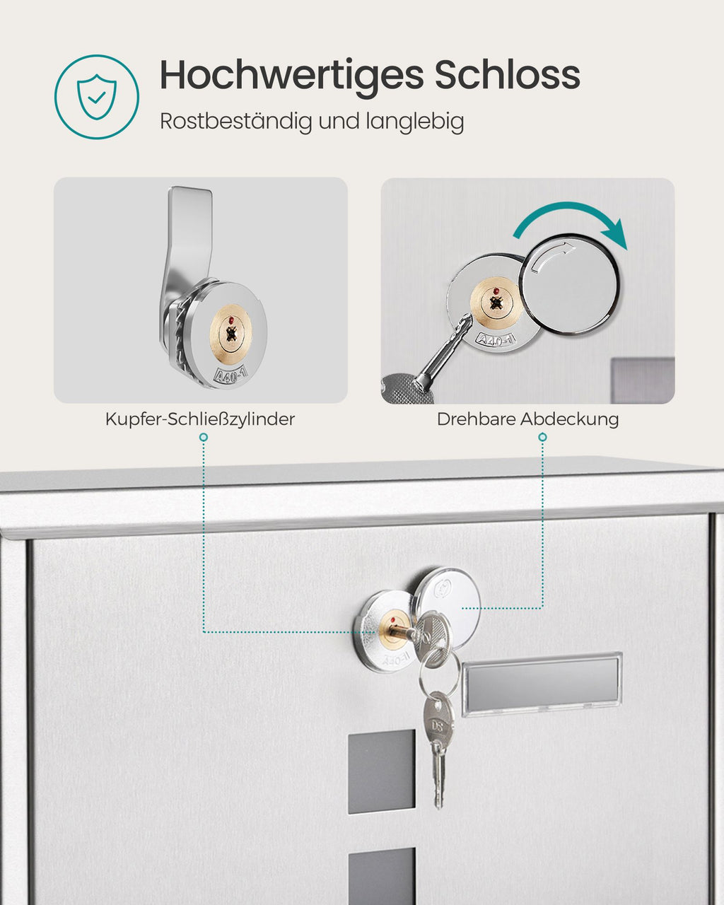 Brievenbus – met zilverkoperen slotcilinder