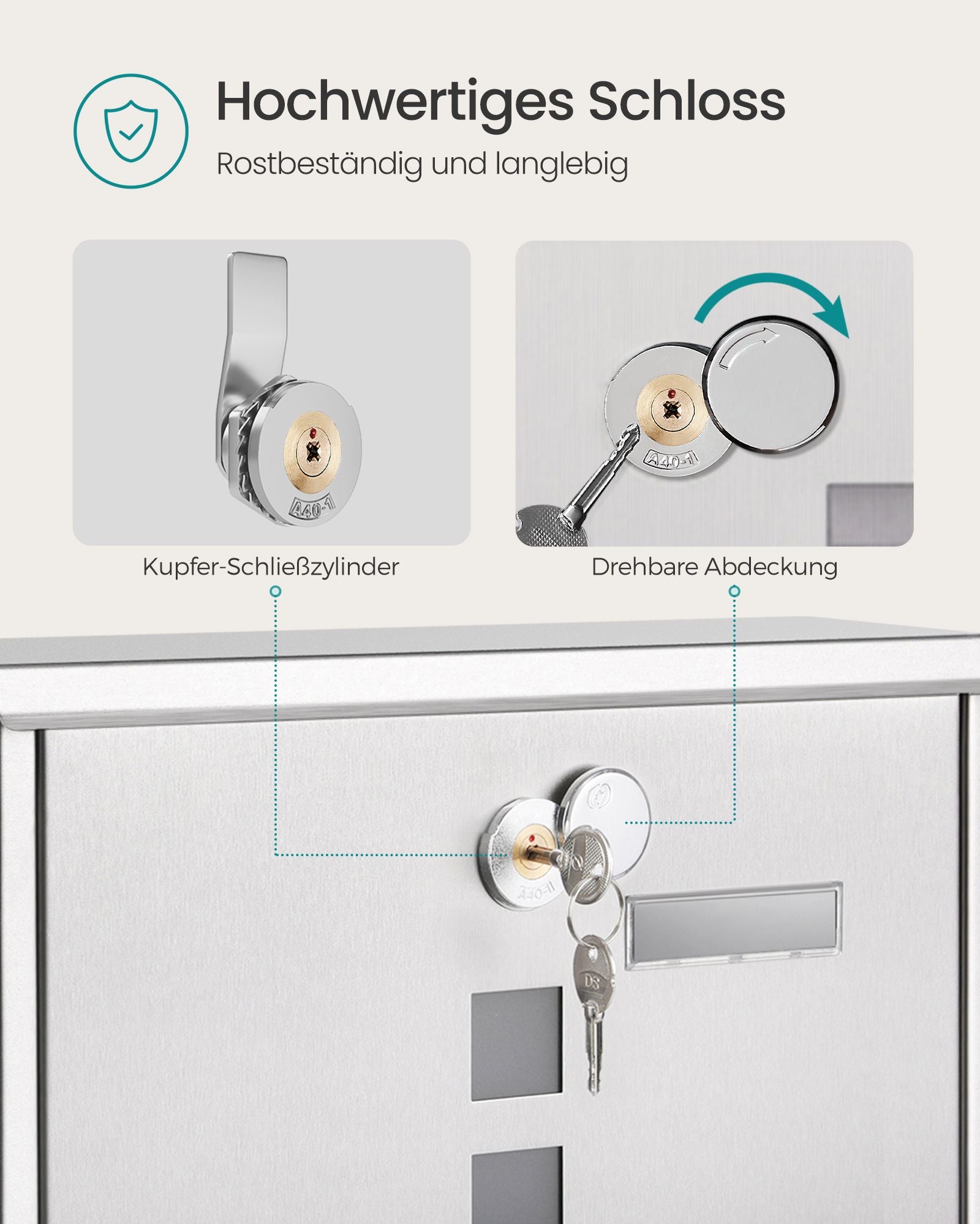 Brievenbus – met koperen slot – gegalvaniseerd staal – zilver