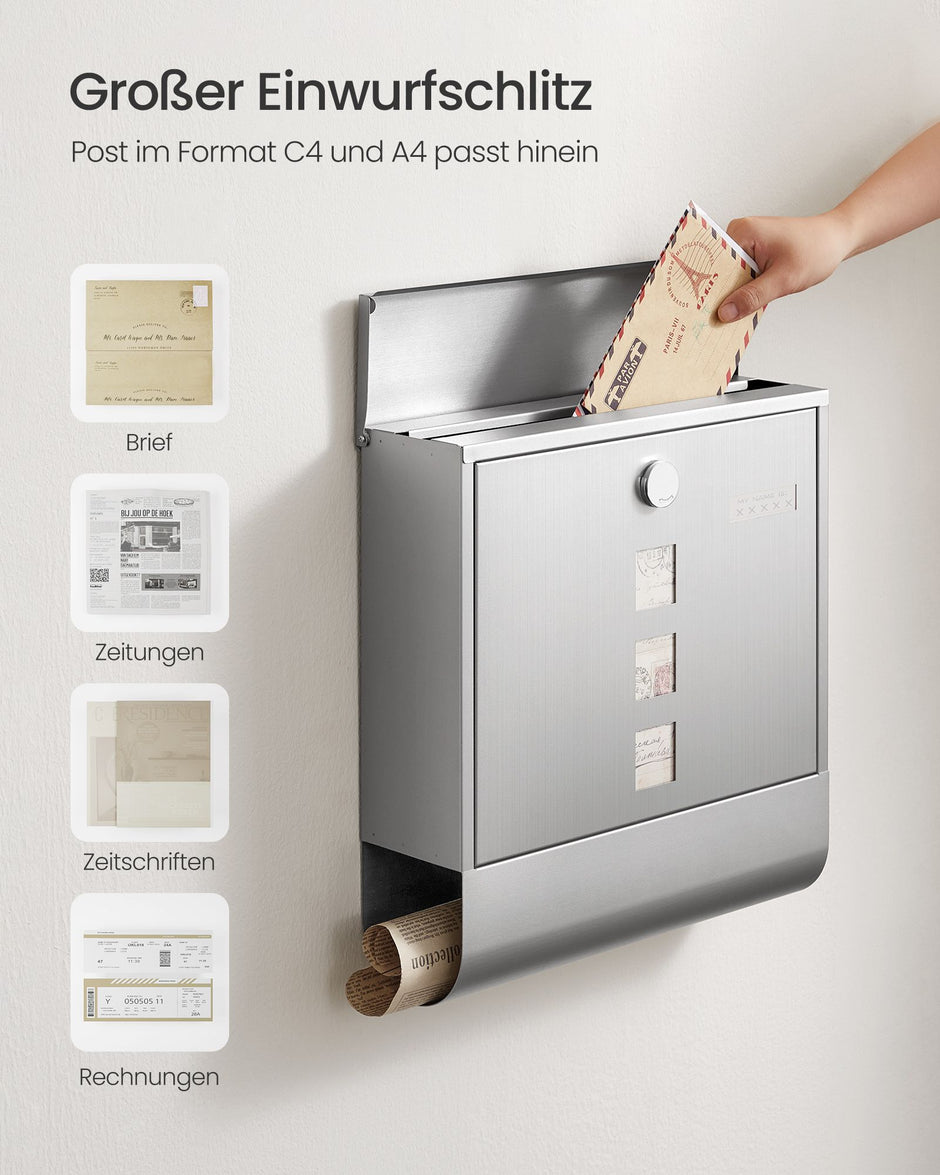 Brievenbus – met koperen slot – gegalvaniseerd staal – zilver