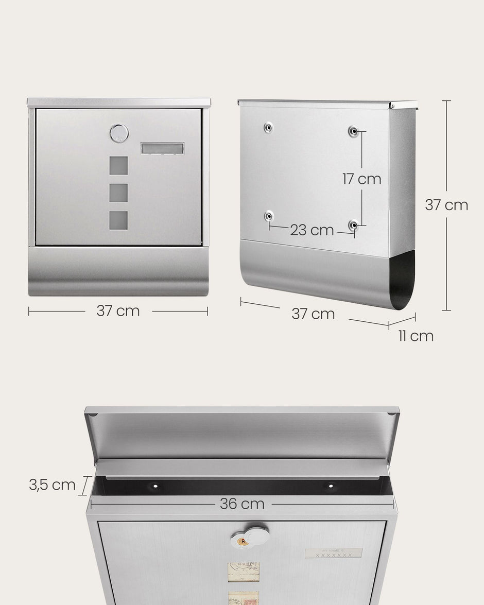 Brievenbus – met koperen slot – gegalvaniseerd staal – zilver