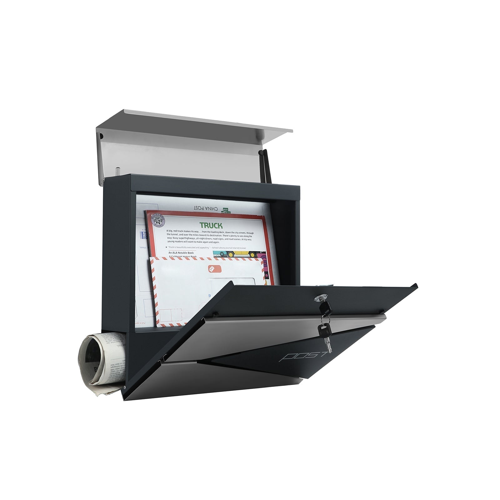 Brievenbus – Afsluitbaar met krantenvak – Modern – Antraciet zilver