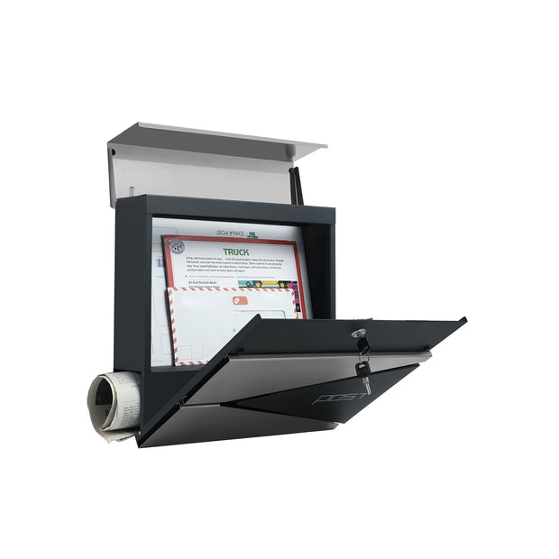 Brievenbus – Afsluitbaar met krantenvak – Modern – Antraciet zilver