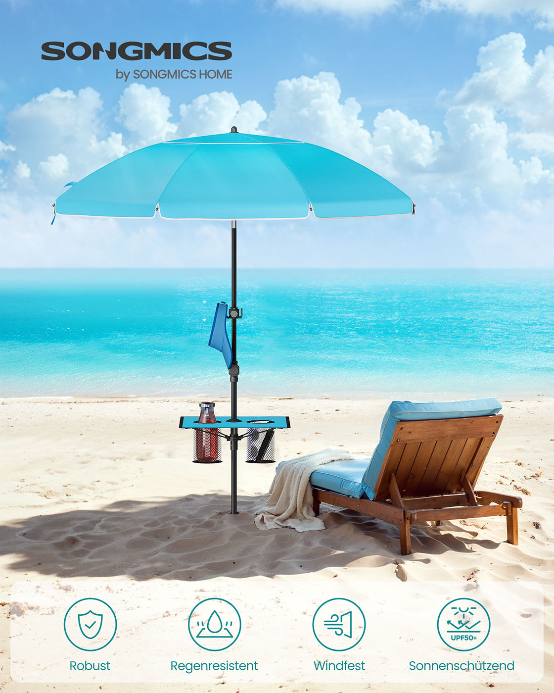 Parasol UPF 50+ – 30° Kantelbaar – Blauw