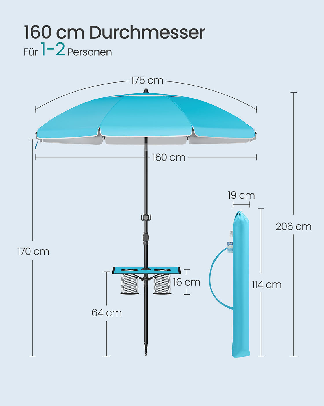 Parasol UPF 50+ – 30° Kantelbaar – Zonder Standaard