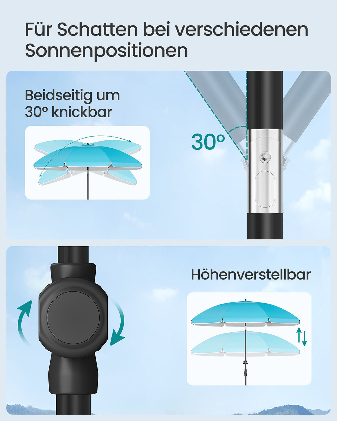 Parasol UPF 50+ – 30° Kantelbaar – Zonder Standaard