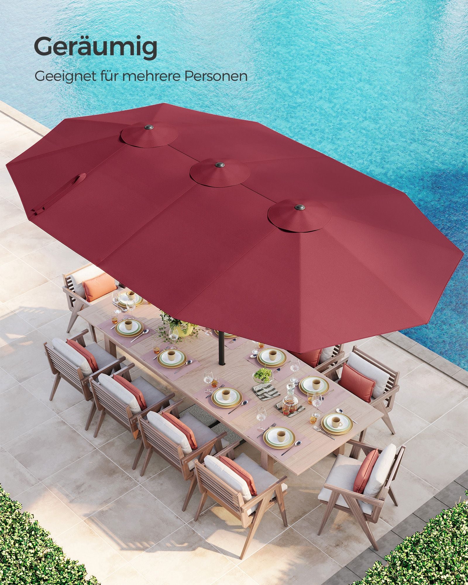 Dubbele parasol – UV-bescherming – wijnrood