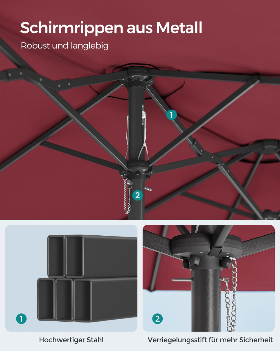 Dubbele parasol – UV-bescherming – wijnrood