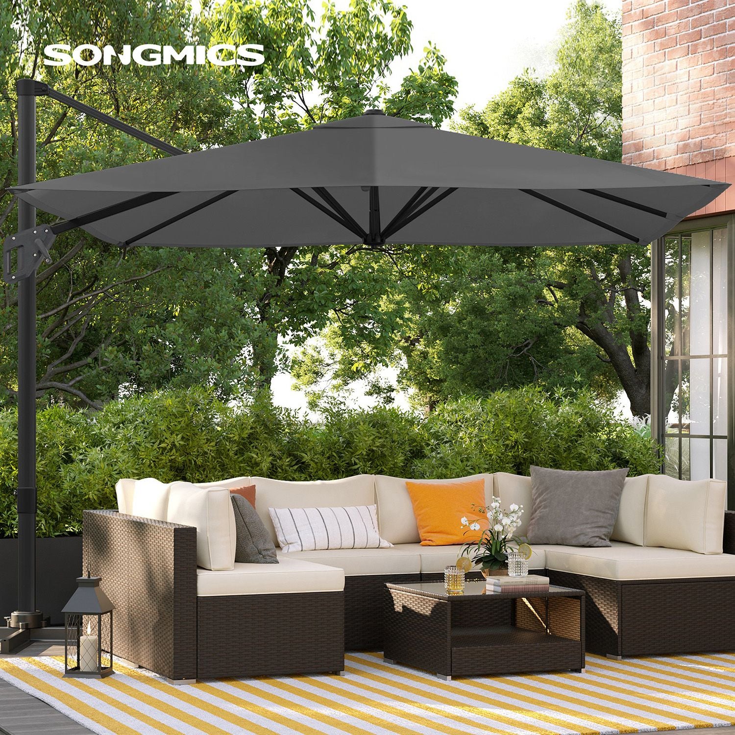 Parasol 290x290 cm – 360° draaibaar – lichtgrijs