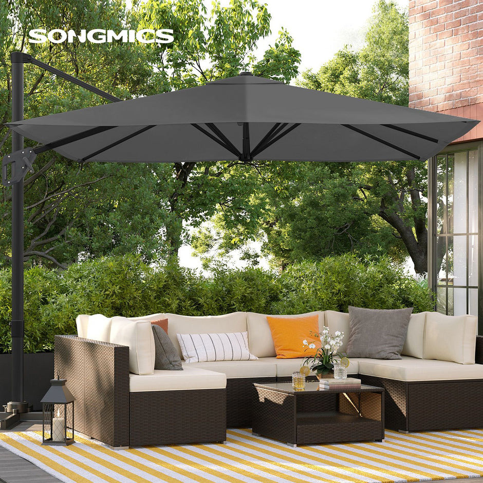 Parasol 290x290 cm – 360° draaibaar – lichtgrijs