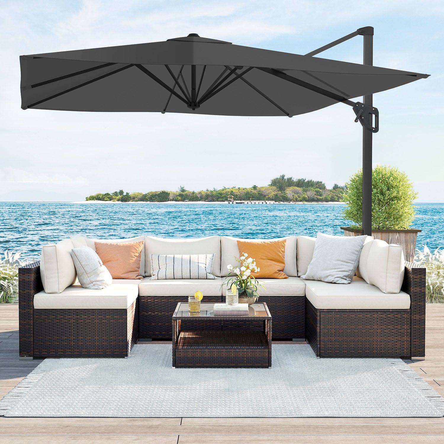 Parasol 290x290 cm – 360° draaibaar – lichtgrijs
