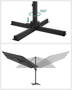 Parasol 290x290 cm – 360° draaibaar – lichtgrijs