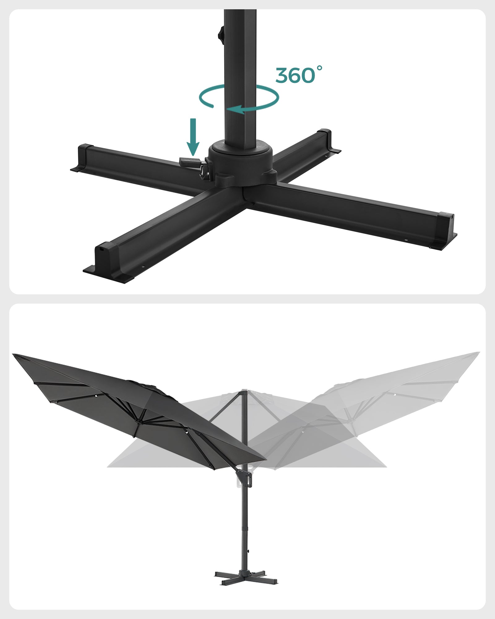 Parasol 290x290 cm – 360° draaibaar – lichtgrijs