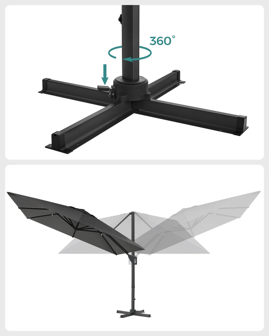 Parasol 290x290 cm – 360° draaibaar – lichtgrijs